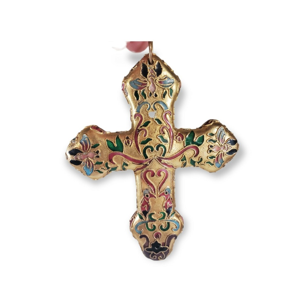 Vintage CROSS Handmade Christmas Ornaments Gold Dipped stained glass‎